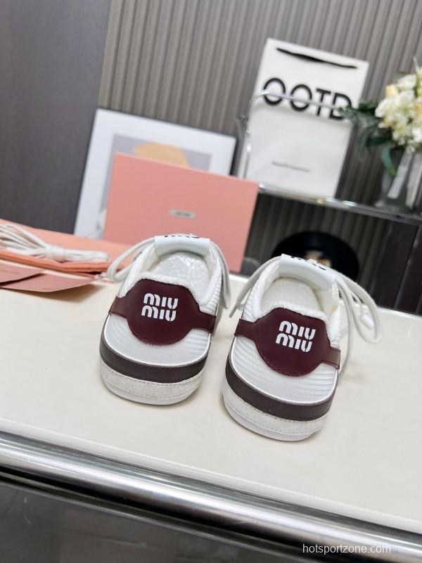 2025 Women Miu Miu White Burgundy Grey Suede Leather Sneakers LY00