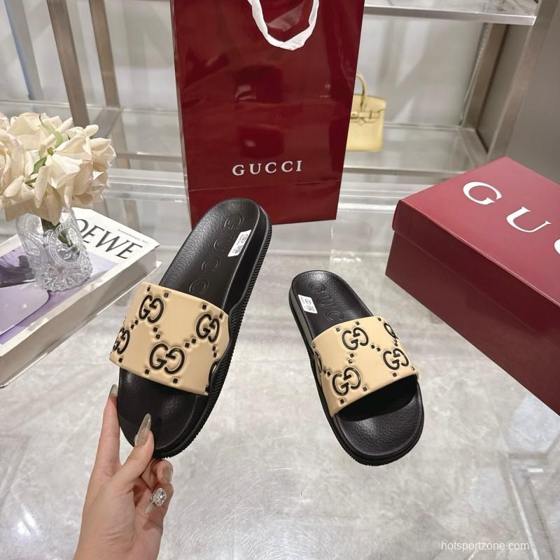 2025 Gucci Beige Black Rubber Slippers