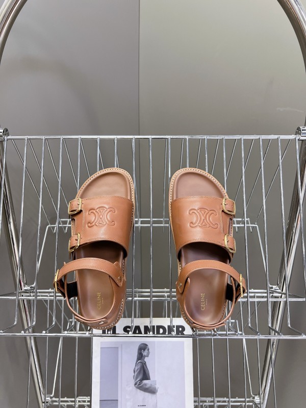 2025 Women Celine Light Brown Leather Sandals KFY00280