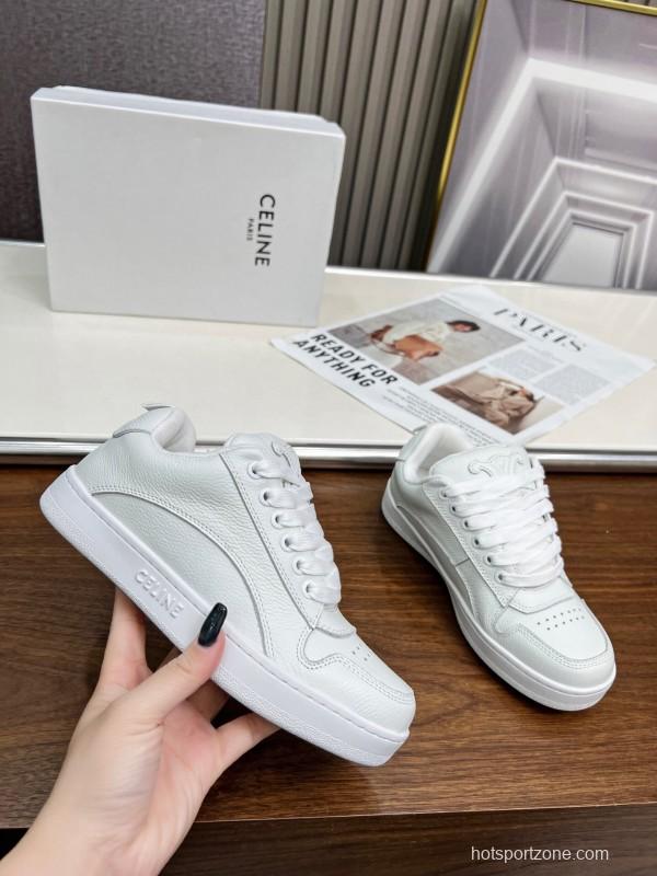 2025 Unisex CELINE White Leather Sneakers KFY00260