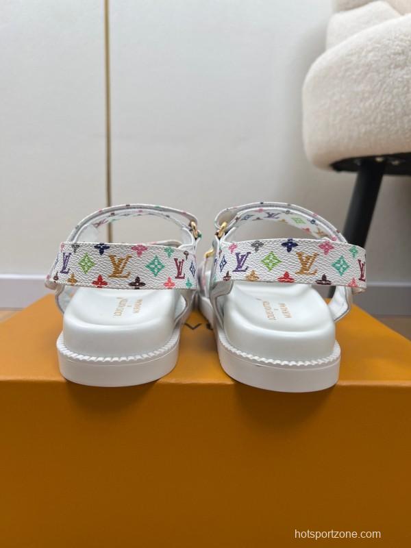 2025 Women Louis Vuitton White Multicolor Leather Sandals KFY00280