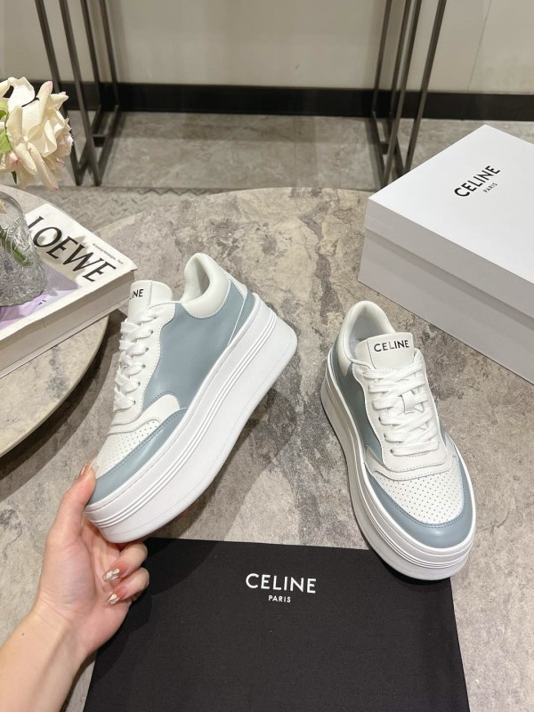 2025 Women Celine Blue White Leather Mesh Sneakers