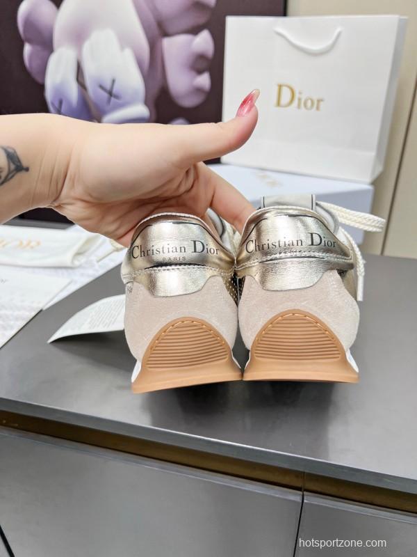 2025 Women Dior Silver Leather Suede Sneakers