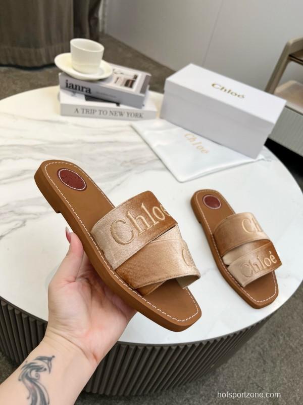 2025 Women Chloé Brown Leather Slippers LY00200