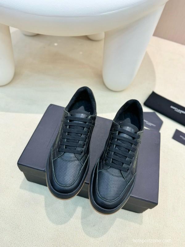 2024 Unisex Yves Saint Laurent Black Gold Leather Casual Shoes Laser Cut MJ00350