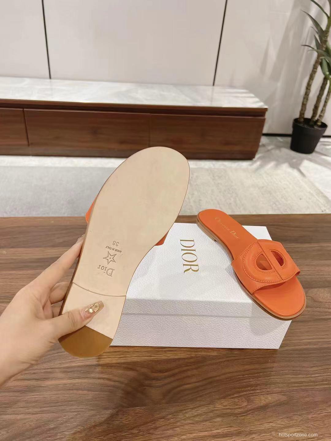 2025 Women Dior Orange Leather Slippers LY00260