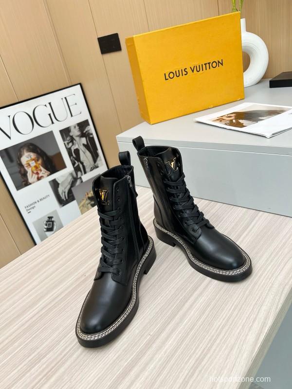 2024 Women Louis Vuitton Black Calfskin Leather Boots MJ00370