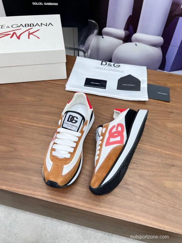 2025 Unisex Dolce & Gabbana White Red Black Suede Mesh Sneakers LY00300(F)/LY00301(M)