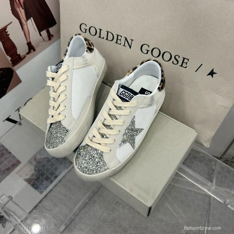 2025 Women GGDB White Silver Leather Glitter Sneakers