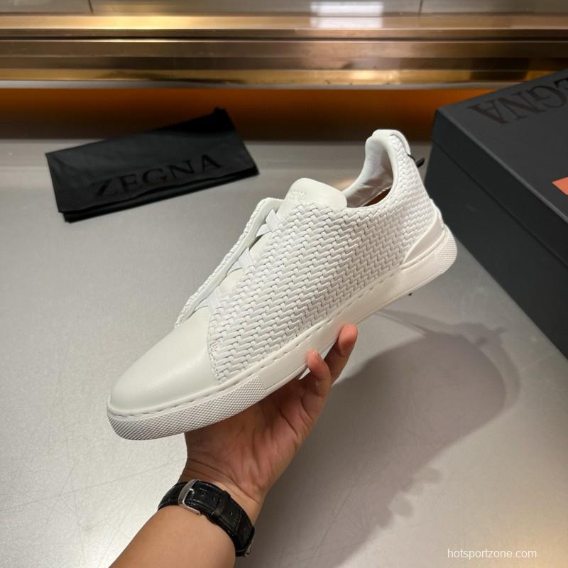 2024 Men Ermenegildo Zegna White Leather PELLETESSUTA Sneakers MJ00280