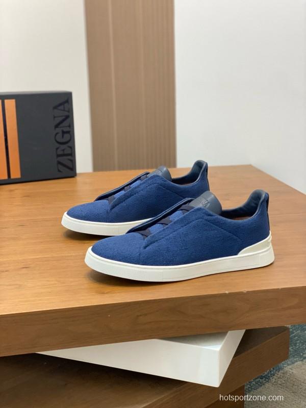 2024 Men Ermenegildo Zegna Blue Calfskin Pelletessuta Sneakers MJ00280