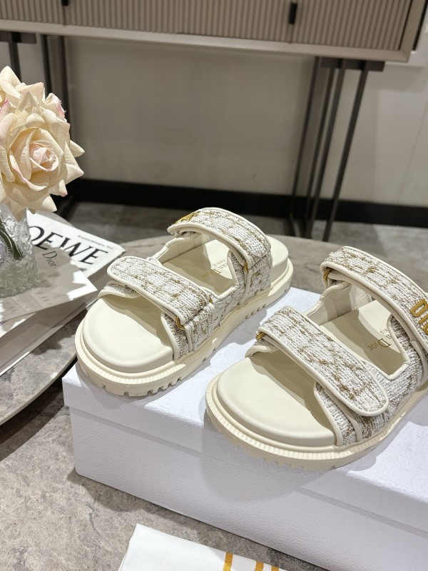 2025 Women Dior White Canvas Leather Sandals