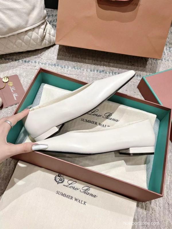 2025 Women LP White Leather Ballet Flats LY00320
