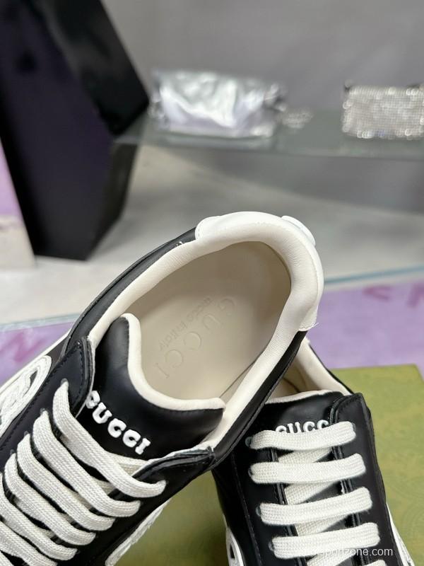 2024 Unisex Gucci Black White Leather Suede Sneakers MJ00310