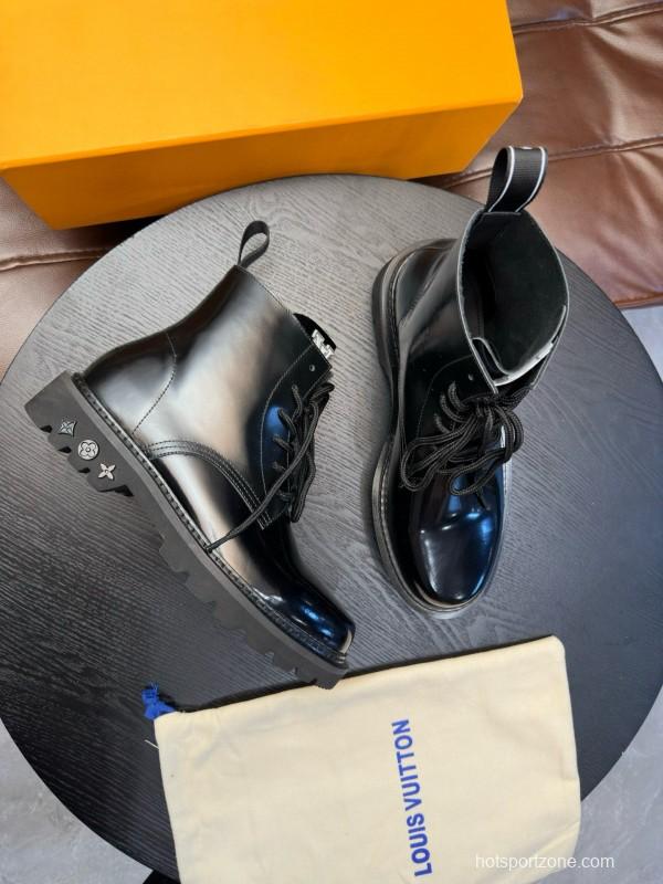 2024 Men Louis Vuitton Black Calf Leather High-top Casual Shoes MJ00440