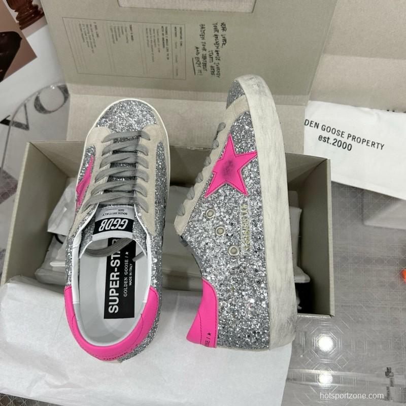 2024 Women GGDB Silver Pink Leather Suede Sneakers