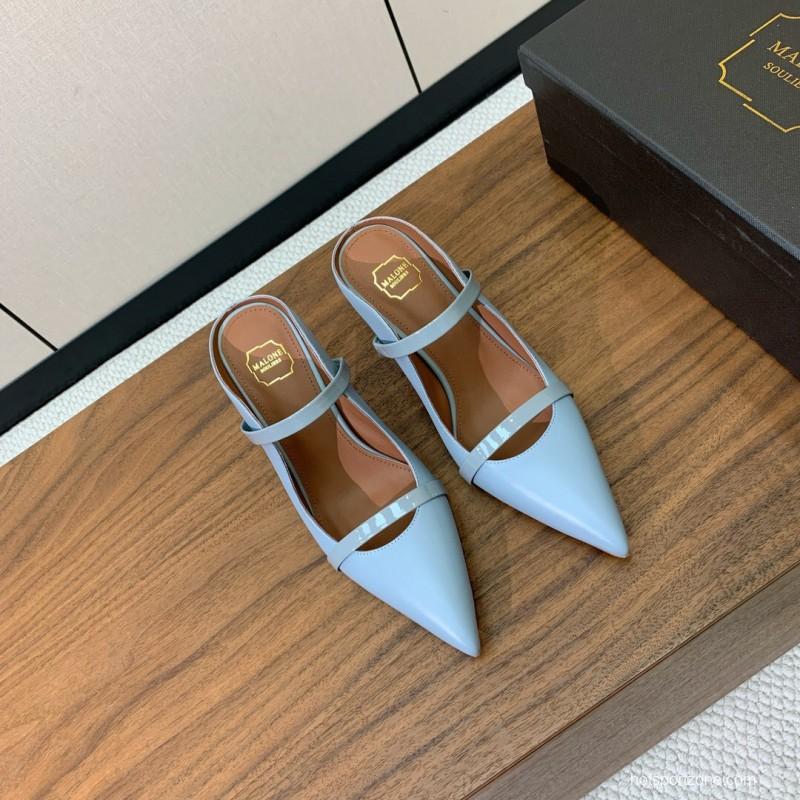 2025 Women Malone Souliers Blue Leather Heeled Mules