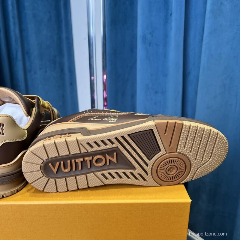 2025 Unisex Louis Vuitton Brown Beige Leather LV Trainer