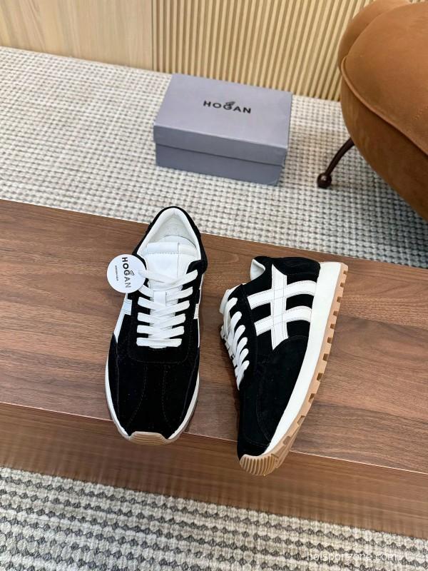 2025 Unisex HOGAN Black White Suede Leather Sneakers