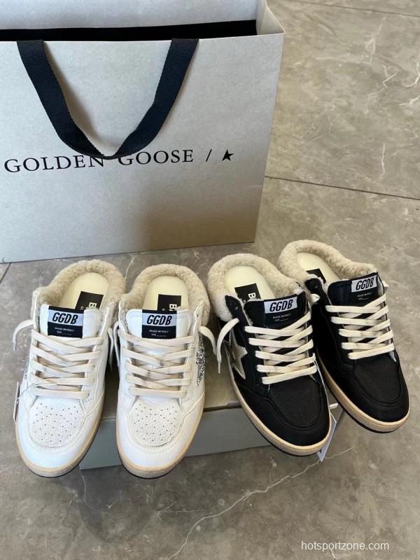 2024 GGDB Black White Leather Shearling Slippers MJ00280