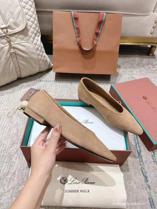2025 Women Loro Piana Beige Suede Loafers