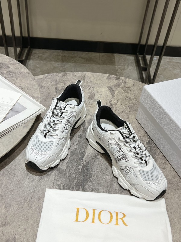 2025 Women Dior White Mesh Leather Sneakers