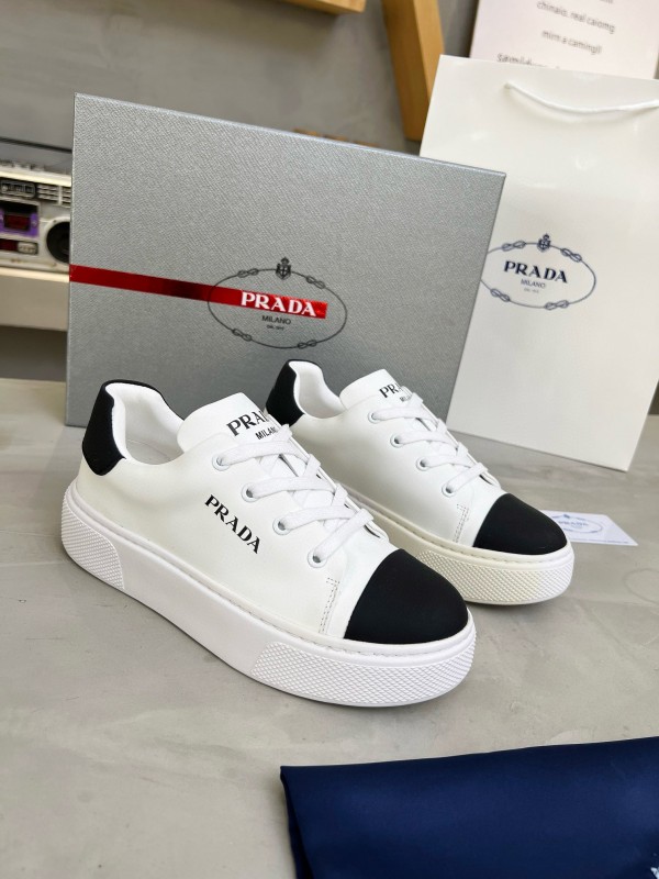 2024 Unisex Prada White Black Leather Sneakers MJ00310
