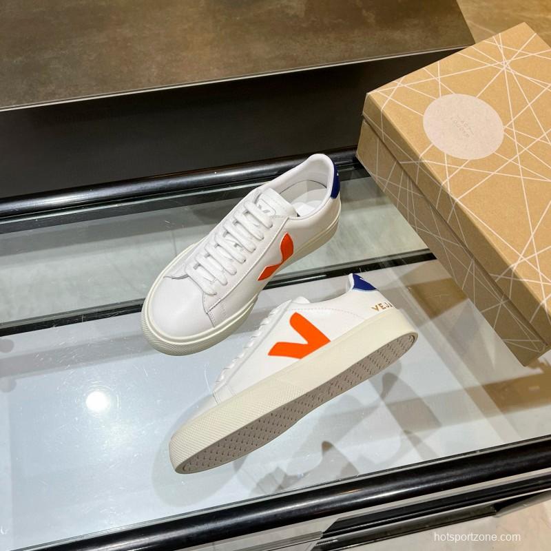 2025 Unisex VEJA White Orange Blue Leather Canvas Sneakers MJ00240