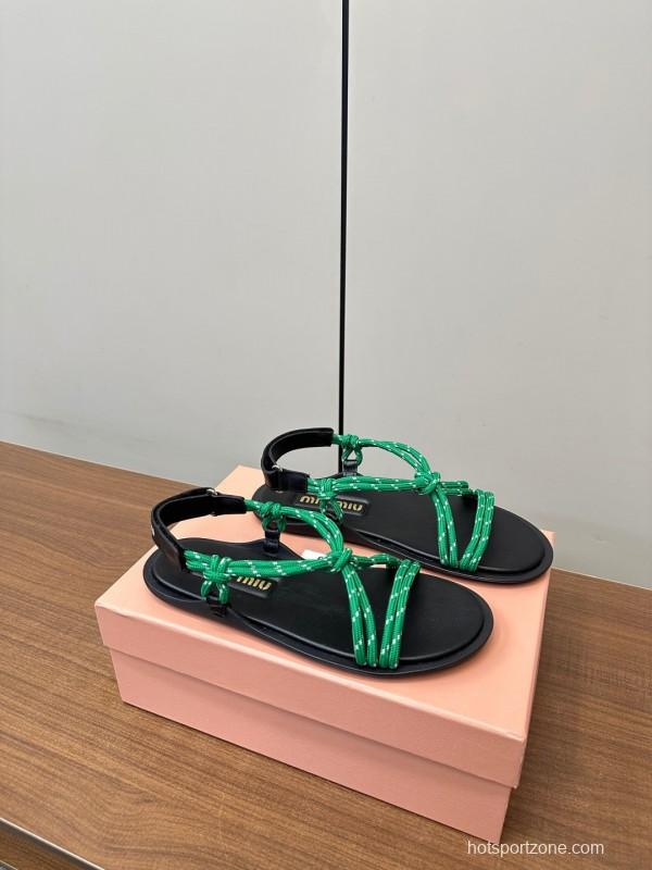 2025 Women Miu Miu Green Leather Sandals