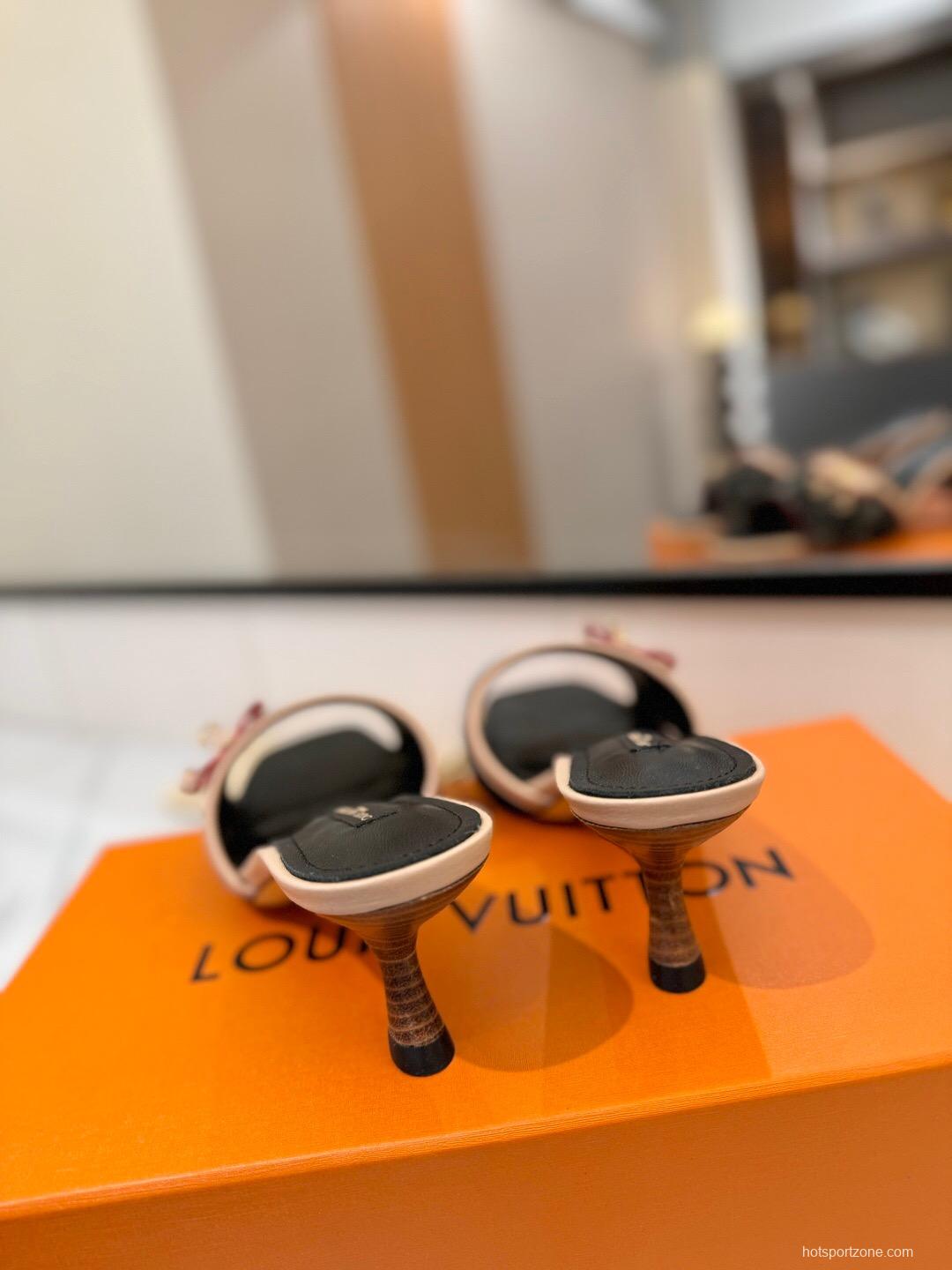 2025 Women Louis Vuitton Black Beige Denim Sandals LV Element KFY00310