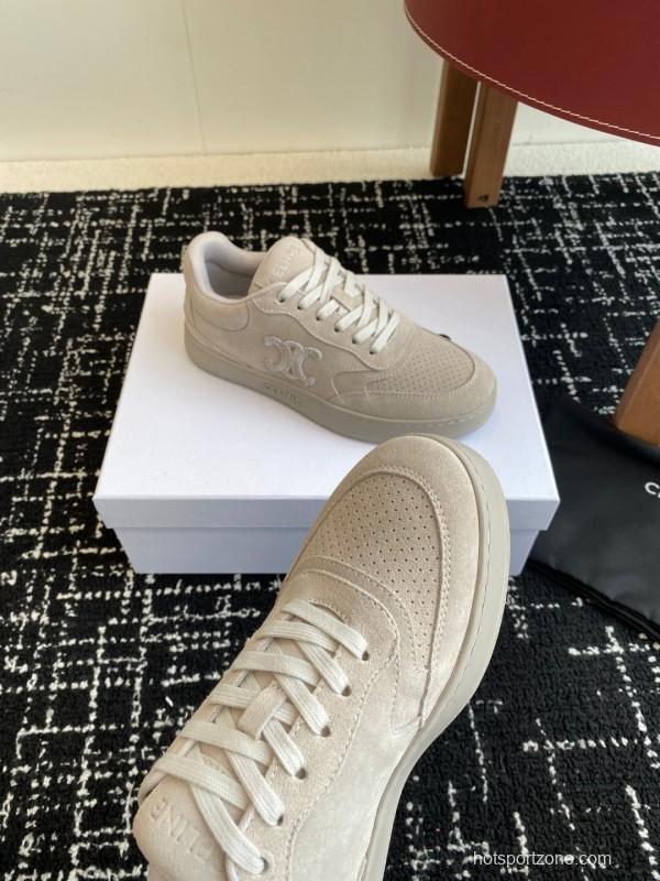 2025 Women Celine Beige Suede Sneakers KFY00310