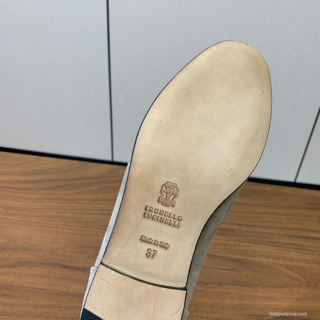 2025 Unisex Brunello Cucinelli Beige Suede Loafers Handmade Craftsmanship KFY00300
