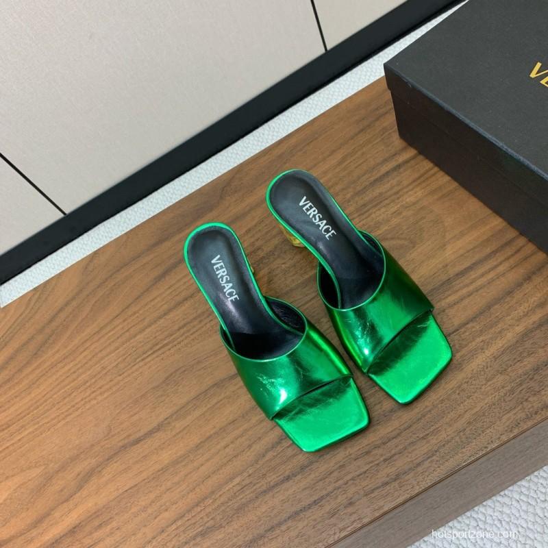 2025 Women VERSACE Green Leather Slippers