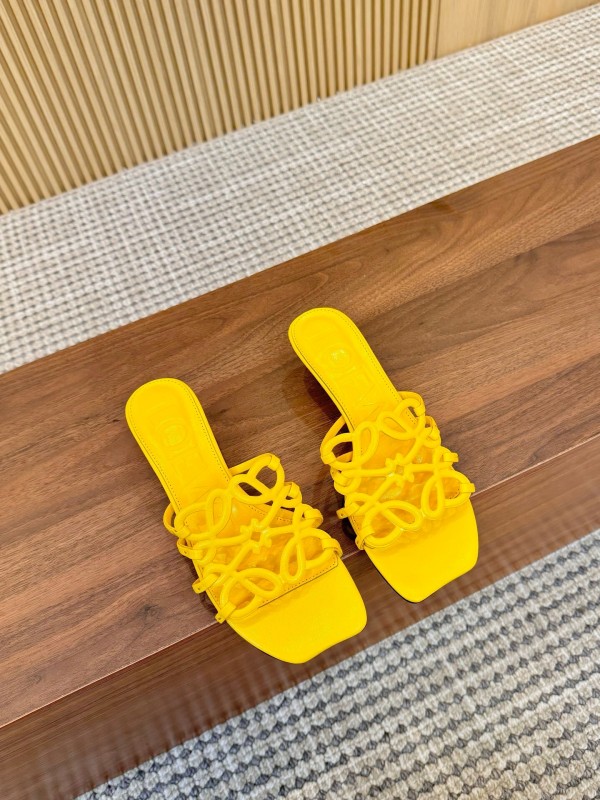 2025 Women Loewe Yellow Leather Heeled Mules LY00250