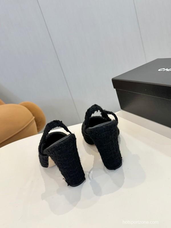 2025 Women Chanel Black Wool Leather Pumps LY00270