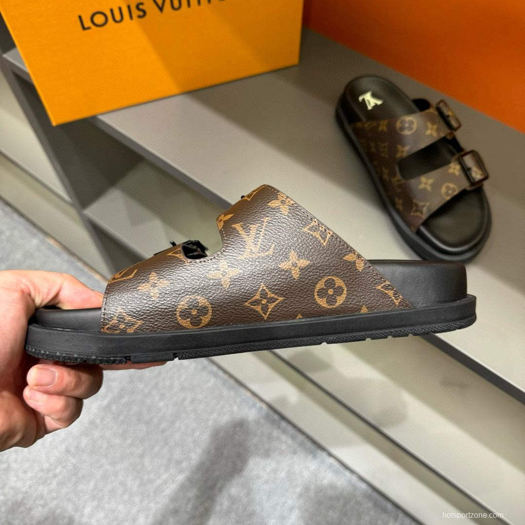 2024 Men Louis Vuitton Brown Leather Slippers MJ00210