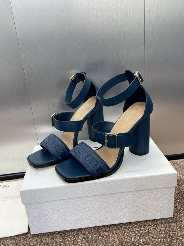 2025 Women Dior Blue Leather Suede High Heel Sandals