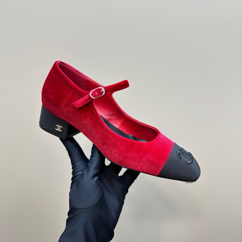 2025 Women Chanel Red Black Suede Leather Mary Jane Exclusive KFY00290
