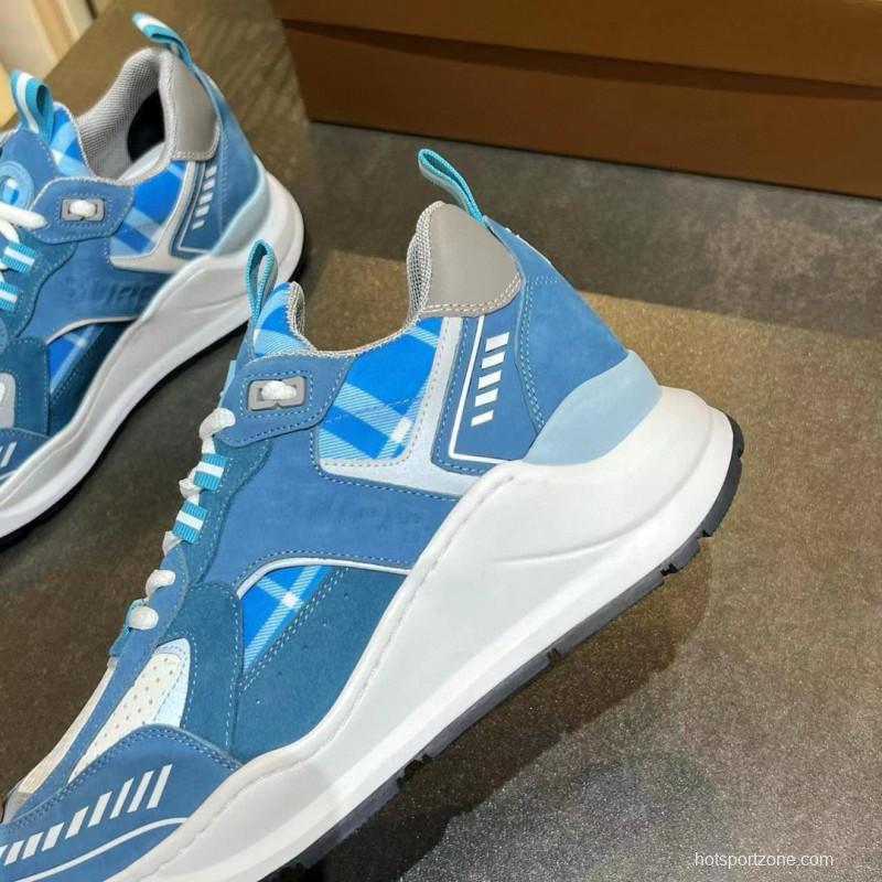 2025 Unisex Burberry Blue White Suede Leather Cotton Sneakers Retro Check MJ00380