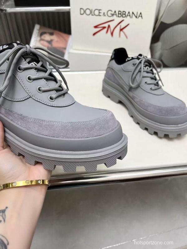 2024 Unisex Dolce & Gabbana Grey Leather Derby Casual Shoes MJ00360