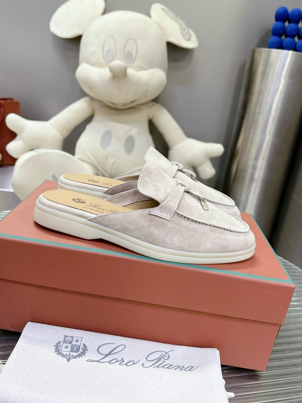 2024 Slippers Loro Piana Light Gray Suede Loafers MJ00270