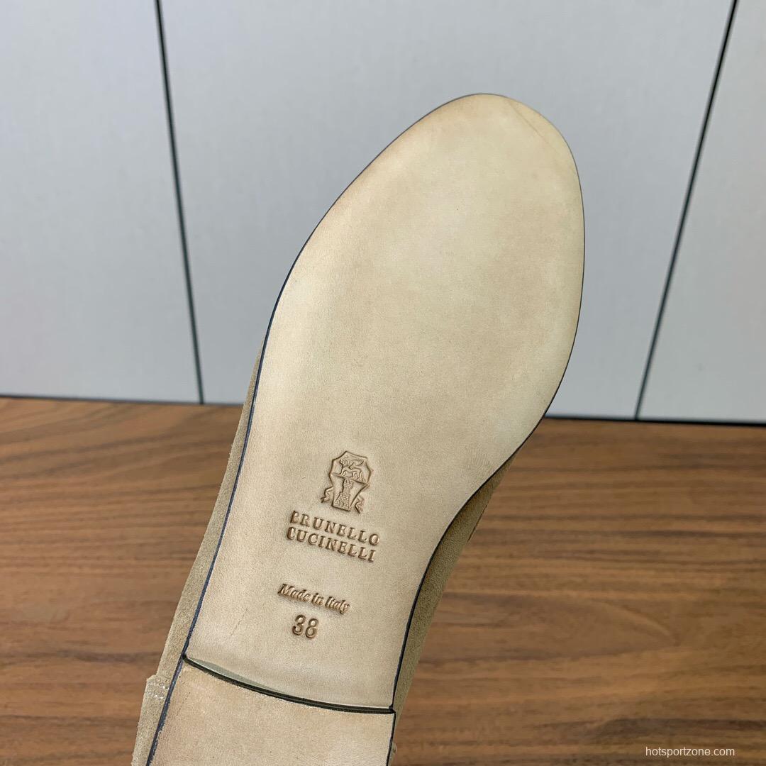 2025 Men Brunello Cucinelli Beige Suede Loafers Handmade Craftsmanship KFY00300(M)