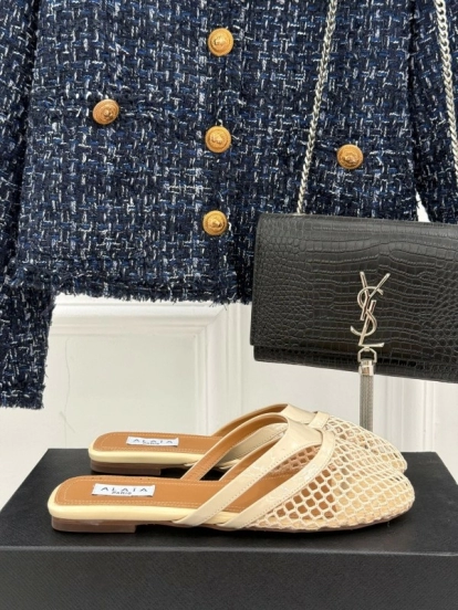 2025 Slippers AlAIA Beige Leather Mesh Slip-on KFY00260