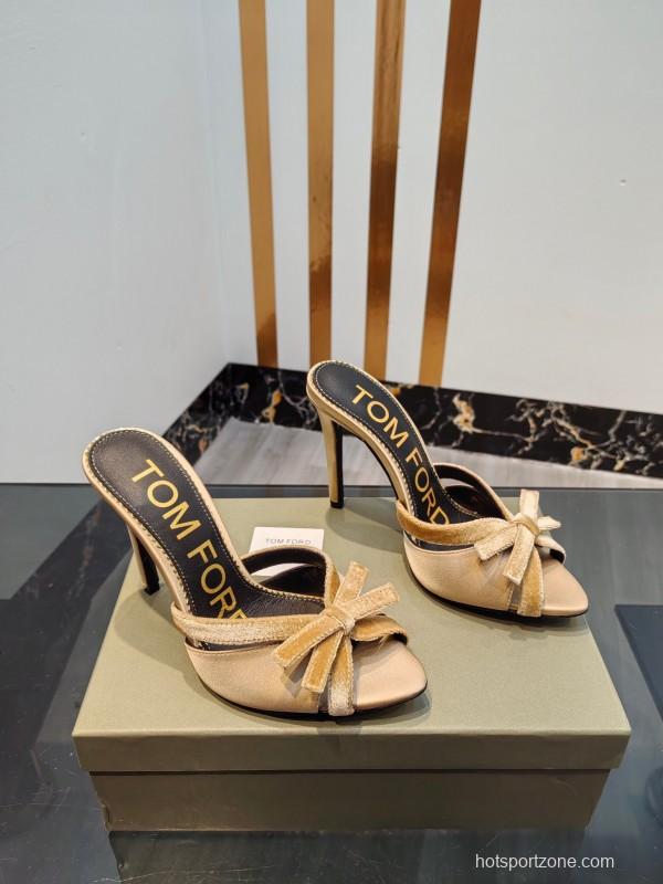 2025 Women TOM FORD Beige Suede High Heel Open Back Sandals KFY00290