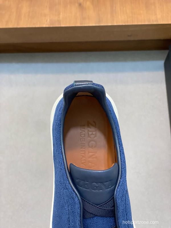 2024 Men Ermenegildo Zegna Blue Calfskin Pelletessuta Sneakers MJ00280