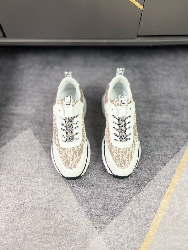 2024 Unisex Dior Beige White Fabric Leather Sneakers MJ00270