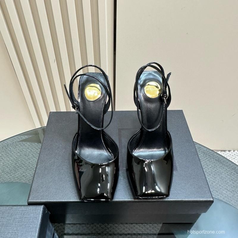 2025 Women Yves Saint Laurent Black Patent Leather Slingback Pumps MJ00280
