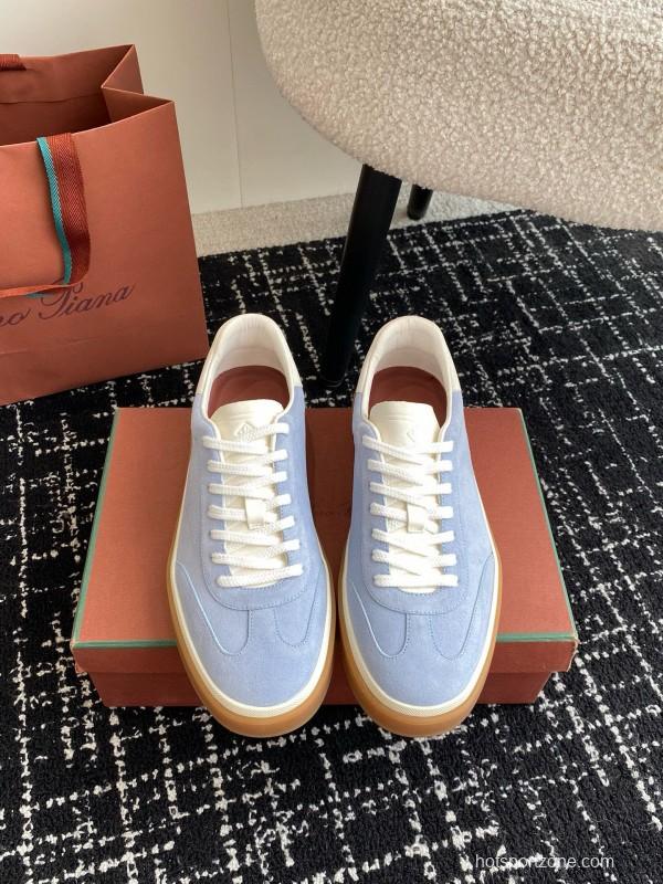 2024 Unisex Loro Piana Light Blue White Custom Leather Sneakers MJ00320