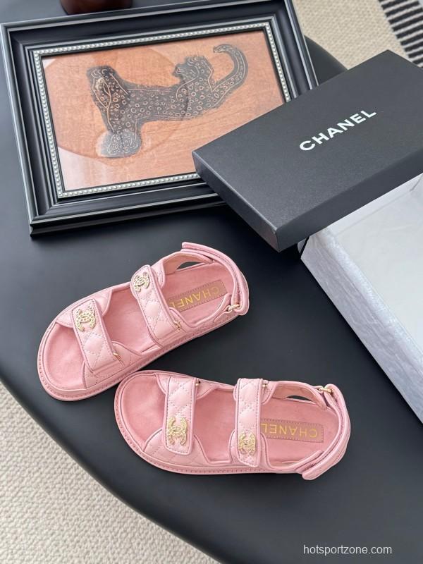2025 Women Chanel Pink Leather Sandals LY00320