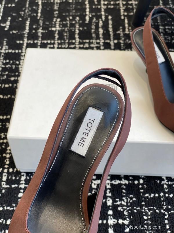 2025 Women Toteme Brown Satin Slingback Pointed Toe Heels